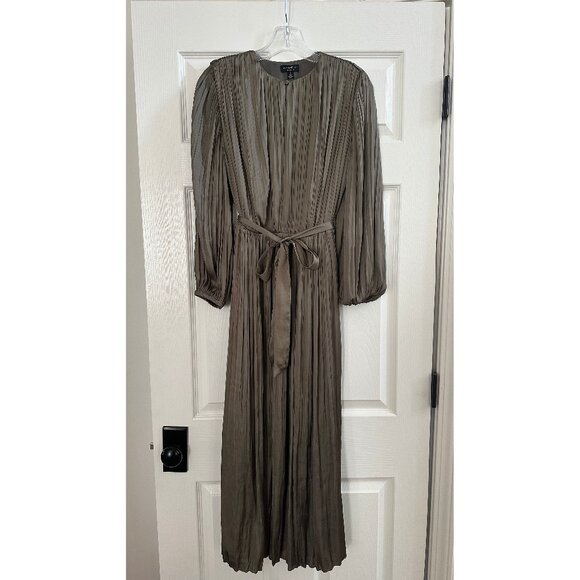 NWT Current Air Pleated Satin Dress - Avara Elsa Olive Maxi Dress - Picture 5 of 6